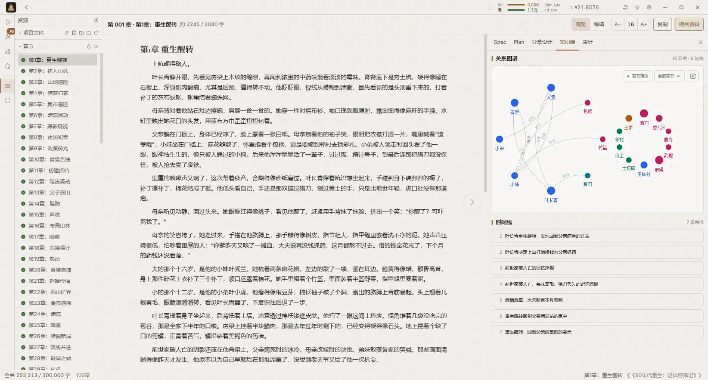 塔塔AI写作长篇小说章节正文与相关资料